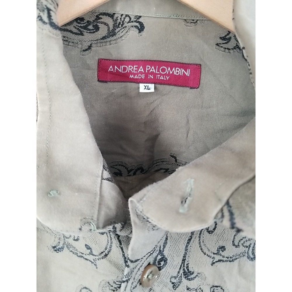 Andrea Palombini Mens XL Button Up Long Sleeve Shirt Brown Scroll Italy - Picture 4 of 8